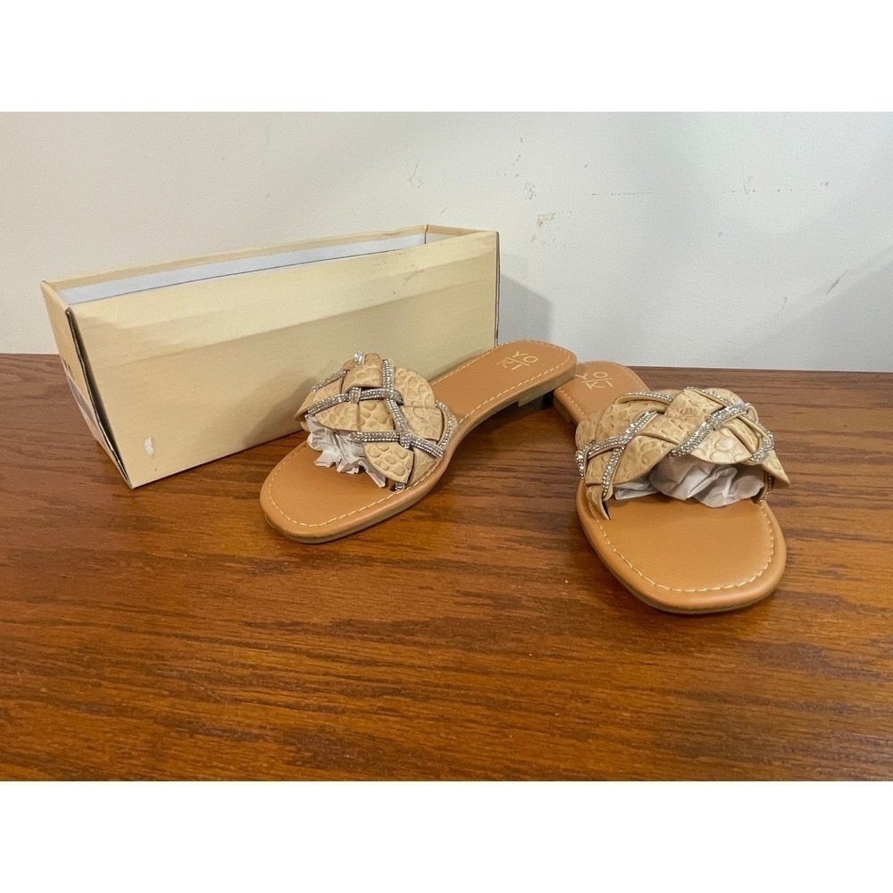 Yoki Alabama‎ Beige Tan Rhinestone Braided Slide Sandals Flats Womens 7 NEW